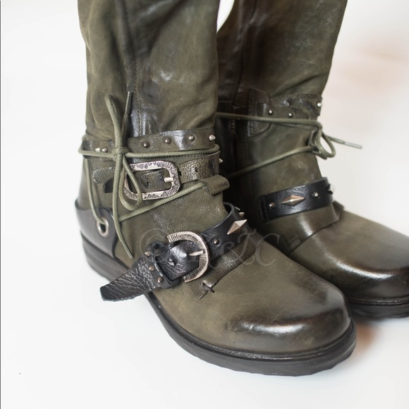 A.S.98 Steely Green Gray Mid-Calf Leather Boot 39 - Picture 2 of 7